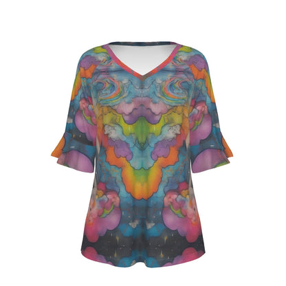 V-neck Women's T-shirt With Bell Sleeve