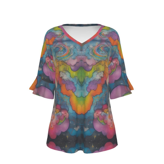 V-neck Women's T-shirt With Bell Sleeve