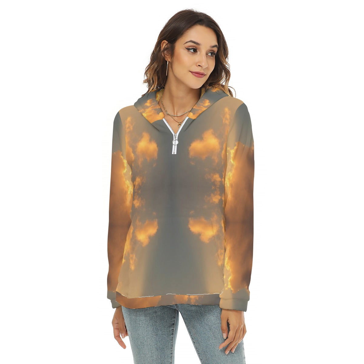 Women's Borg Fleece Hoodie With Half Zip