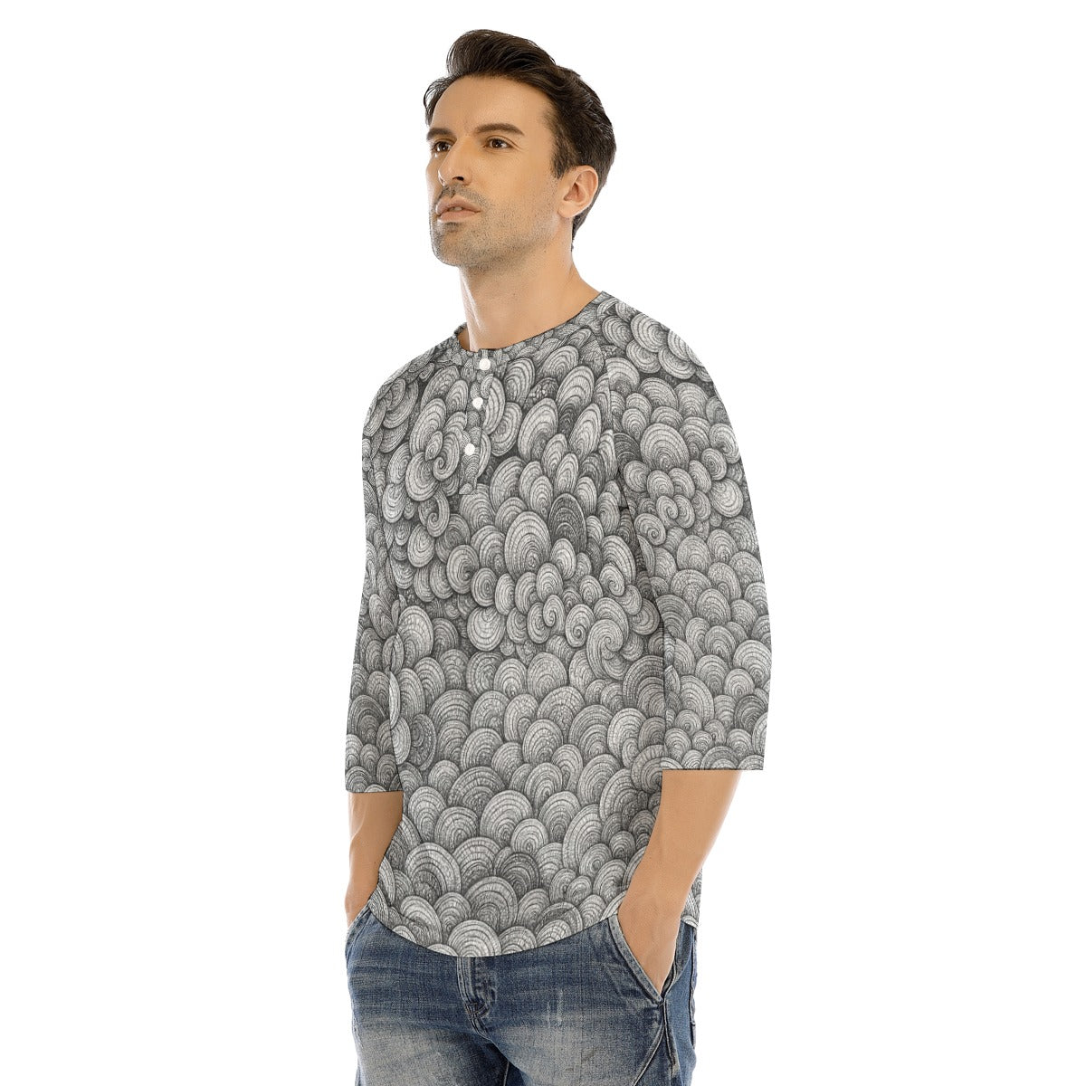 Men's Bracelet Sleeve T-shirt With Button Closure - view 3