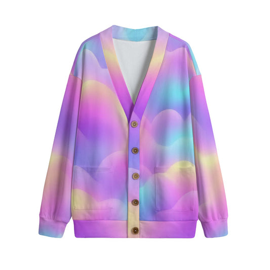 Unisex V-neck Knitted Fleece Cardigan With Button Closure