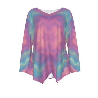 Women's V-neck T-shirt With Irregular Hem