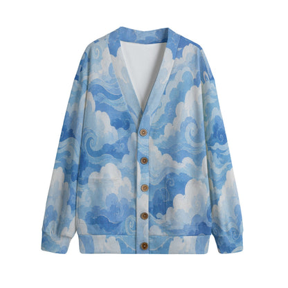 Unisex V-neck Knitted Fleece Cardigan With Button Closure