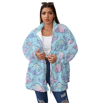 Unisex Borg Fleece Stand-up Collar Coat With Zipper Closure(Plus Size)