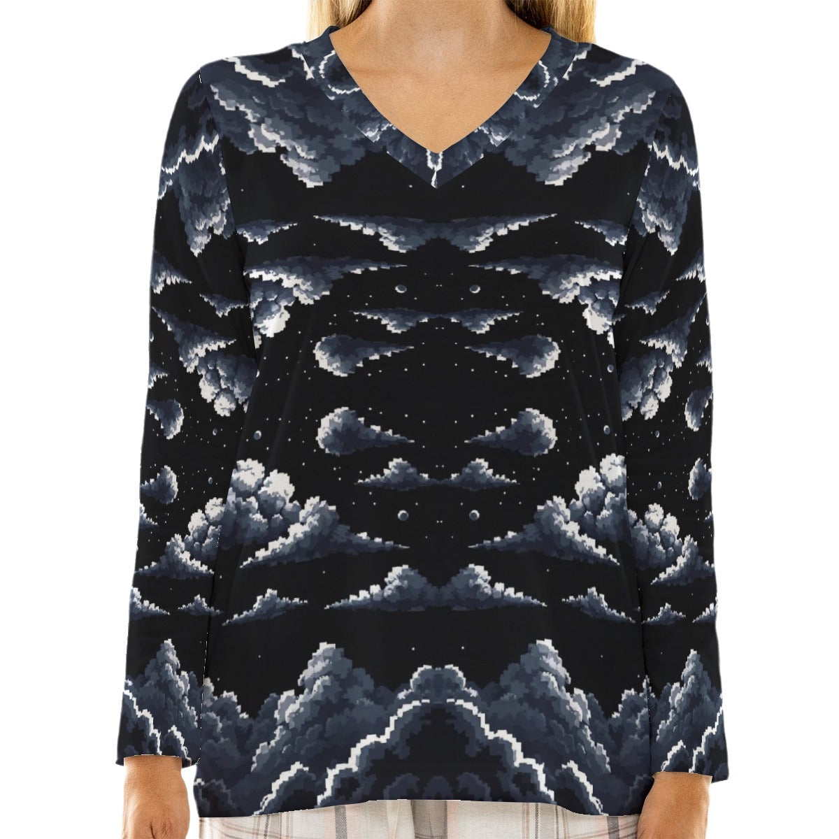 Women's Loose V-Neck T-Shirt With Long Sleeve