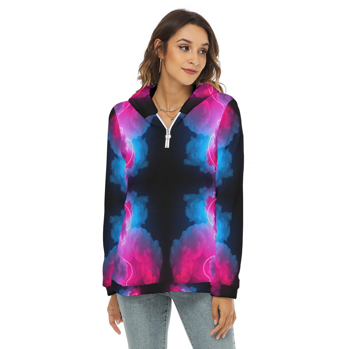 Women's Borg Fleece Hoodie With Half Zip