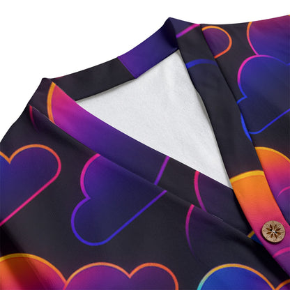 Unisex V-neck Knitted Fleece Cardigan With Button Closure