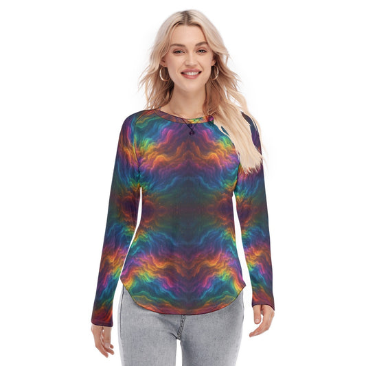 Women's Raglan Sleeves U-Shaped Hem Long Sleeves Blouse
