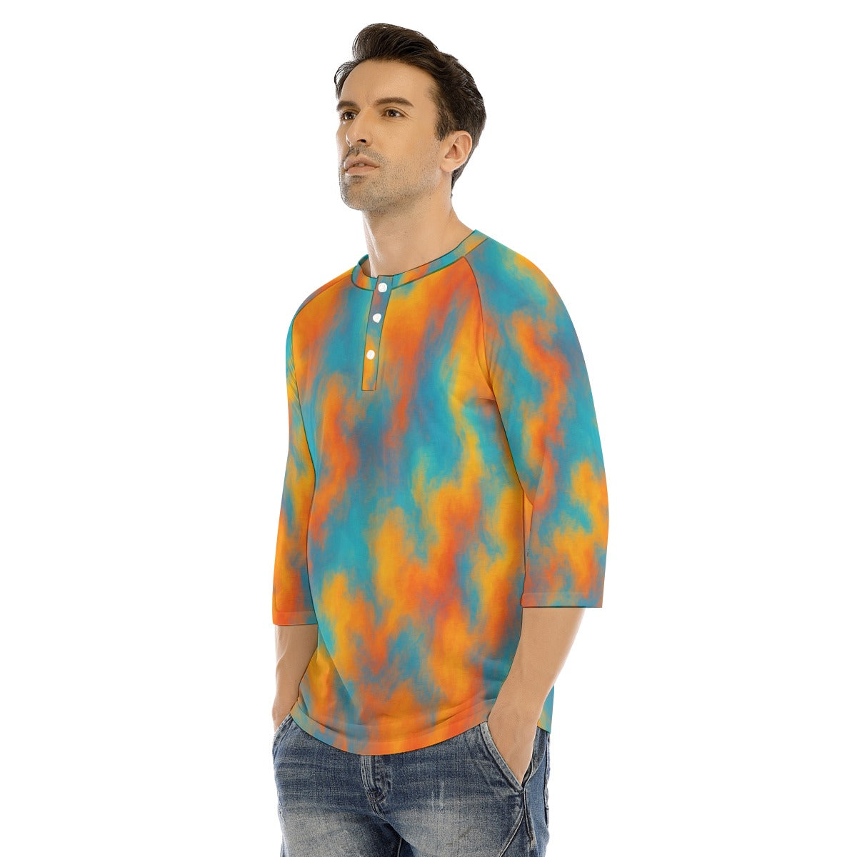 Men's Bracelet Sleeve T-shirt With Button Closure - view 3