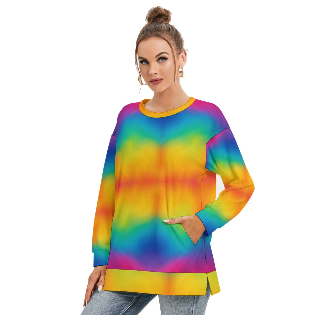 Women's Side Split O-neck Sweatshirt