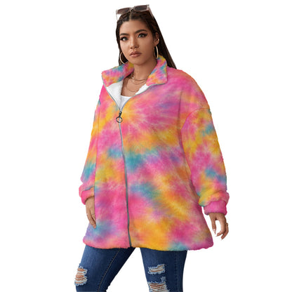Unisex Borg-Fleece Stand-Up Collar Zip Coat — Plus Size - view 2