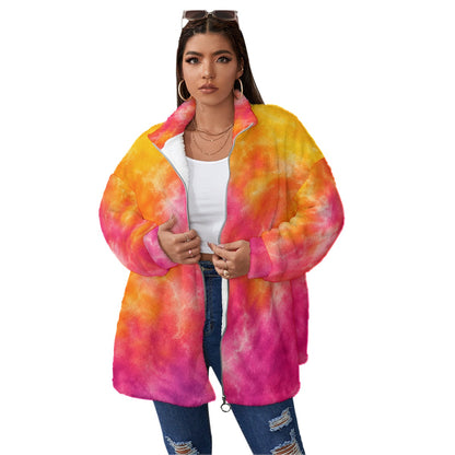 Unisex Borg-Fleece Stand-Up Collar Zip Coat — Plus Size - view 1