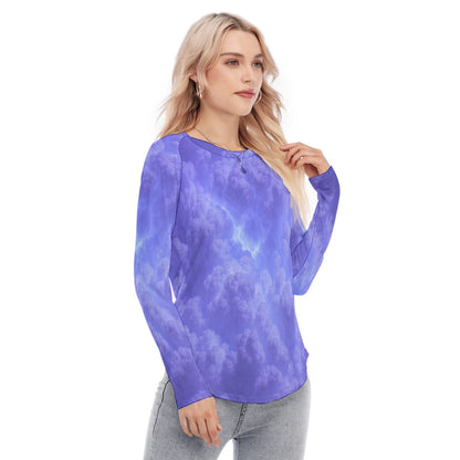 Women's Raglan Sleeves U-Shaped Hem Long Sleeves Blouse