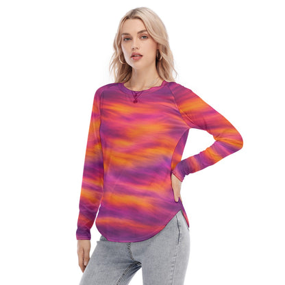 Women's Raglan Sleeves U-Shaped Hem Long Sleeves Blouse