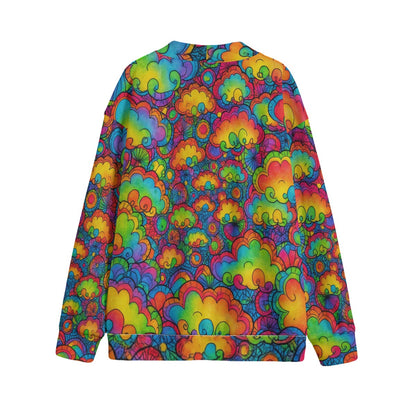 Unisex V-neck Knitted Fleece Cardigan With Button Closure