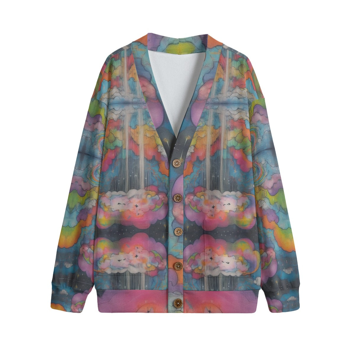 Unisex V-neck Knitted Fleece Cardigan With Button Closure