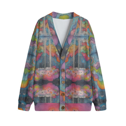 Unisex V-neck Knitted Fleece Cardigan With Button Closure