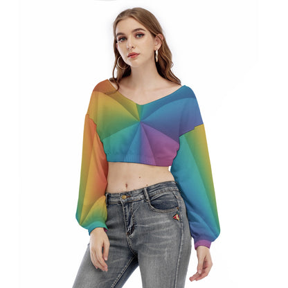 Women's V-neck Long Sleeve Cropped Sweatshirt