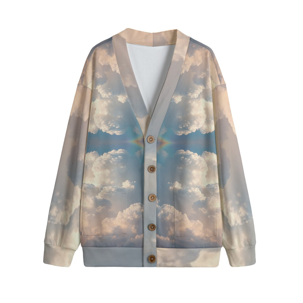Unisex V-neck Knitted Fleece Cardigan With Button Closure