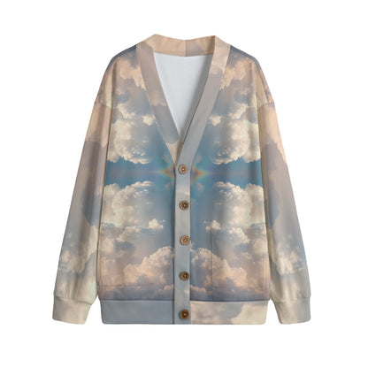 Unisex V-neck Knitted Fleece Cardigan With Button Closure