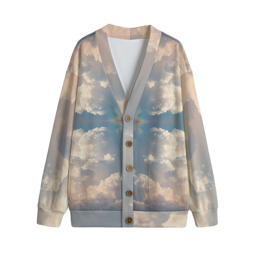 Unisex V-neck Knitted Fleece Cardigan With Button Closure