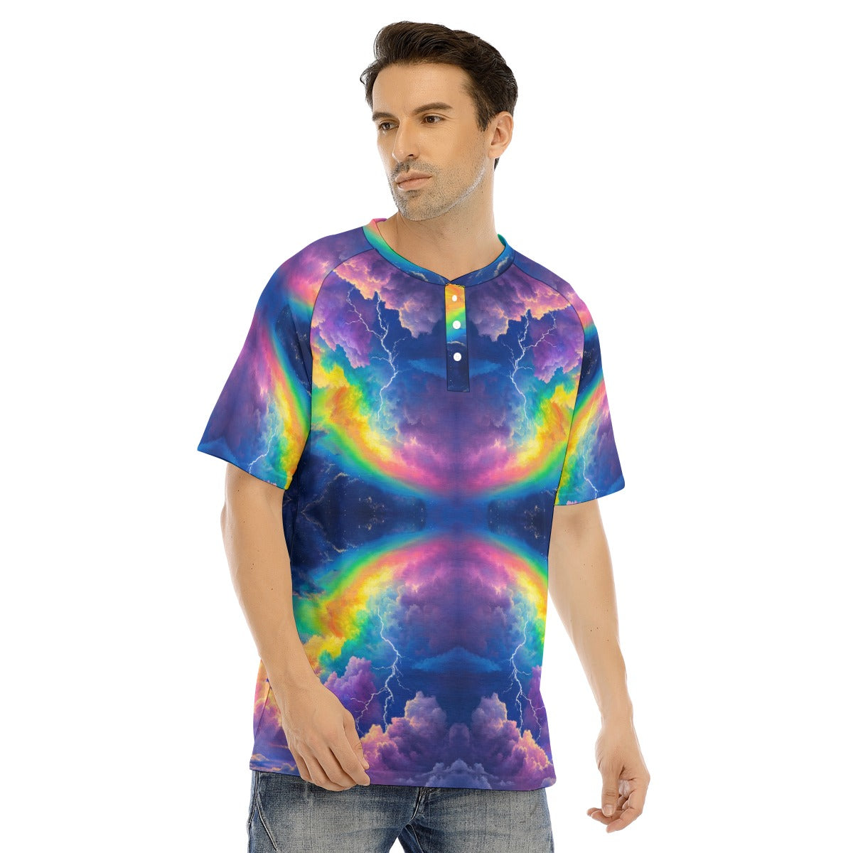 Men's Raglan Sleeve T-shirt With Button Closure