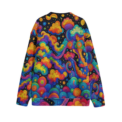 Unisex V-neck Knitted Fleece Cardigan With Button Closure