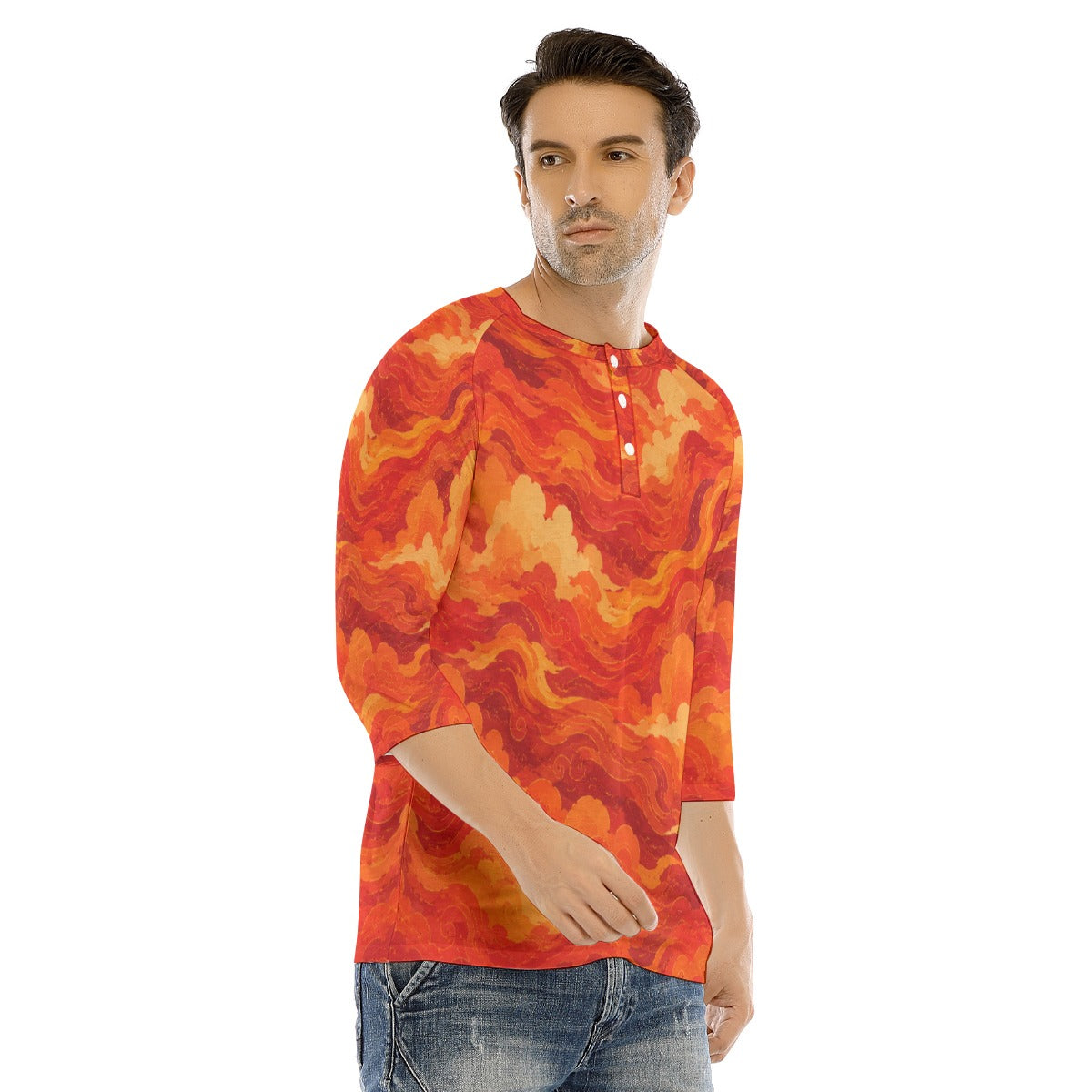 Men's Bracelet Sleeve T-shirt With Button Closure - view 2