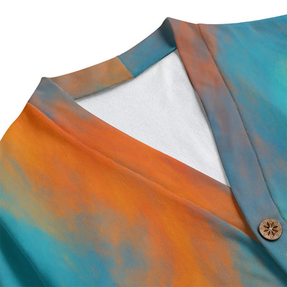 Unisex V-neck Knitted Fleece Cardigan With Button Closure