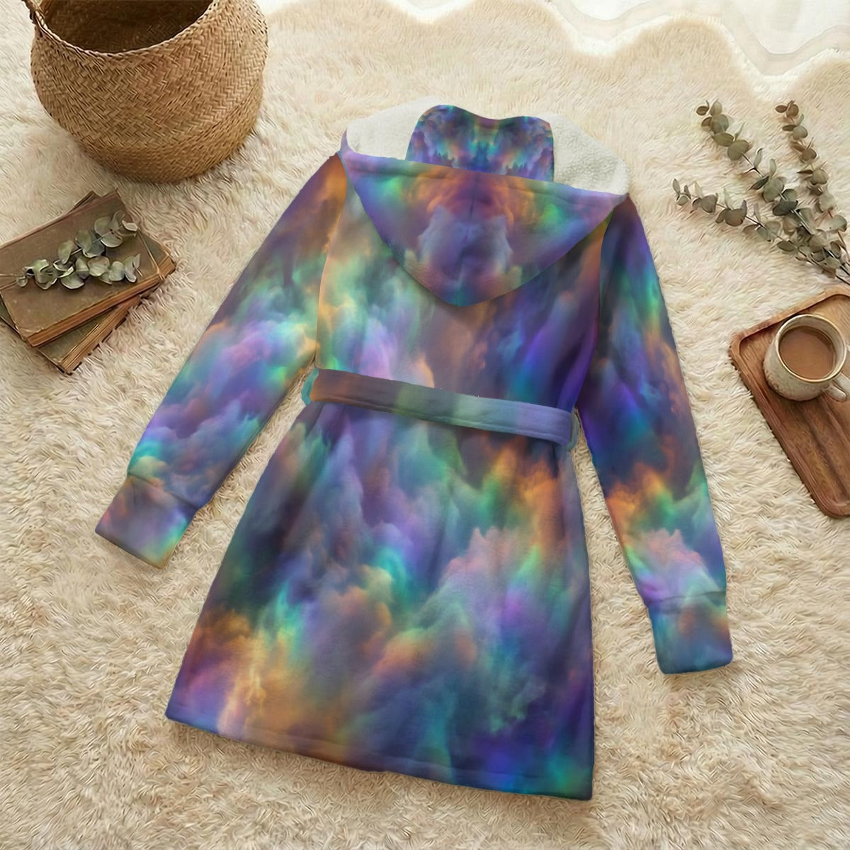 Unisex Flannel Hooded Robe With Eye Mask