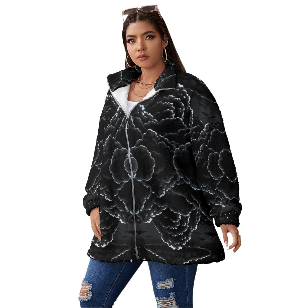 Unisex Borg Fleece Stand-up Collar Coat With Zipper Closure(Plus Size)