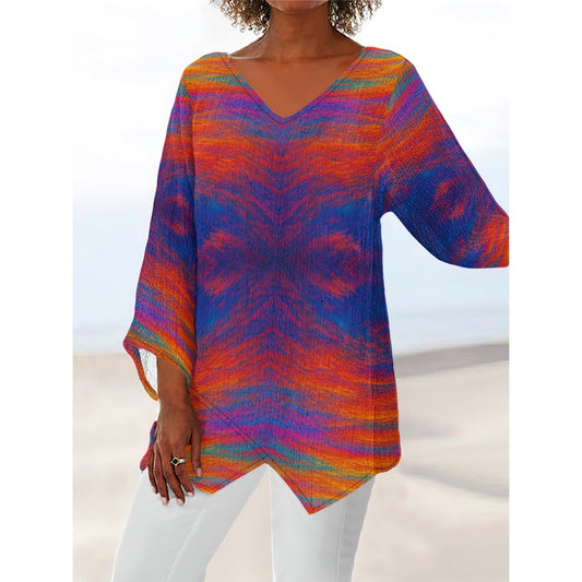 Women's V-neck T-shirt With Irregular Hem