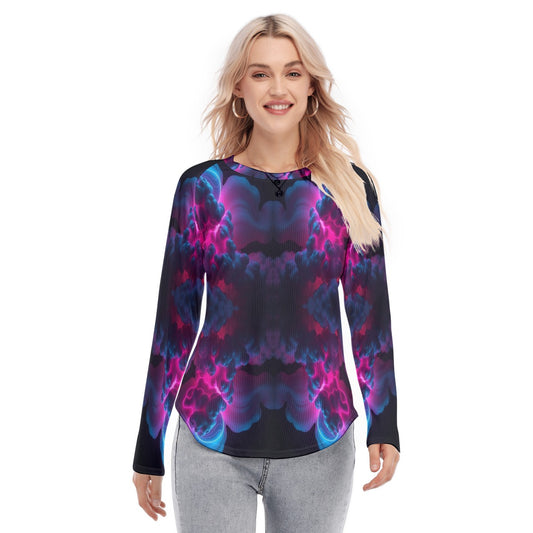 Women's Raglan Sleeves U-Shaped Hem Long Sleeves Blouse