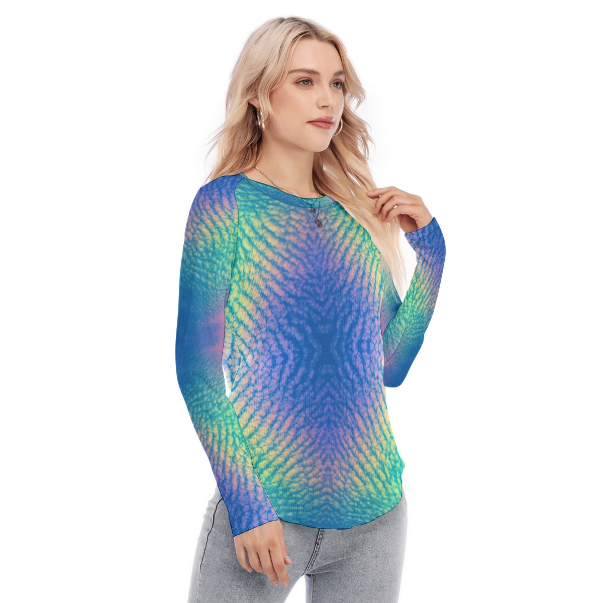 Women's Raglan Sleeves U-Shaped Hem Long Sleeves Blouse