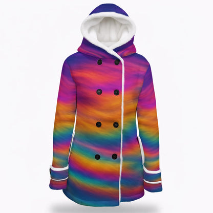 Women's Hooded Double-Breasted Winter Coat With Fleece