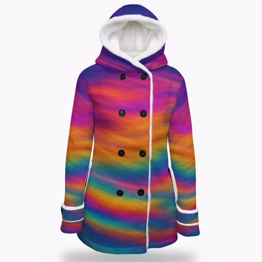 Women's Hooded Double-Breasted Winter Coat With Fleece