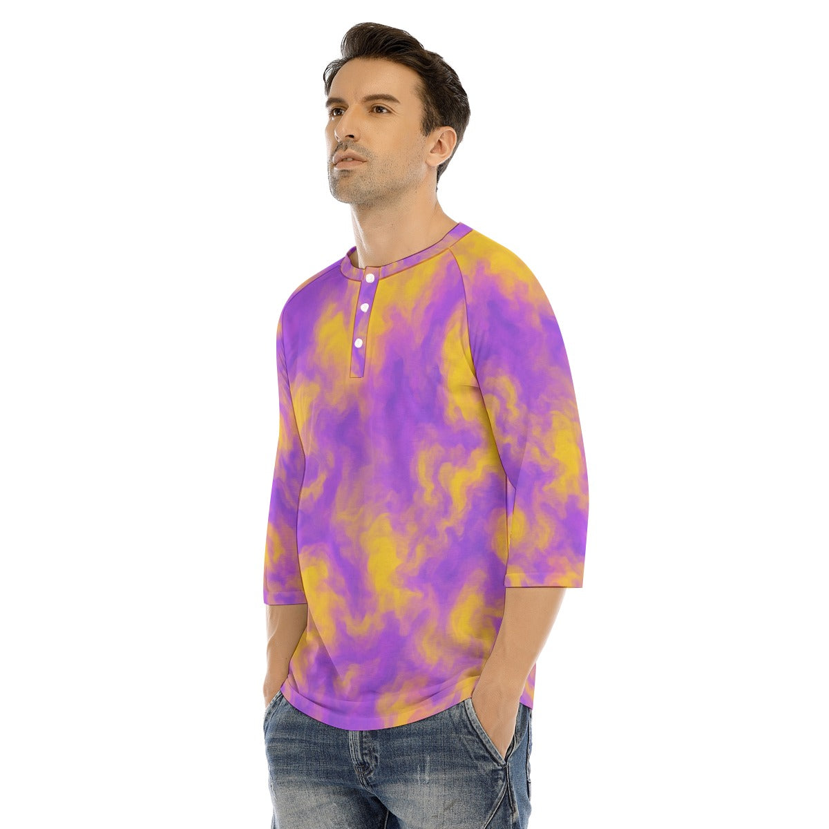 Men's Bracelet Sleeve T-shirt With Button Closure - view 3
