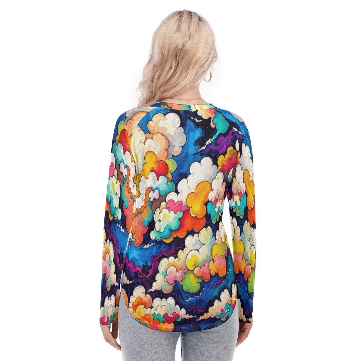 Women's Raglan Sleeves U-Shaped Hem Long Sleeves Blouse