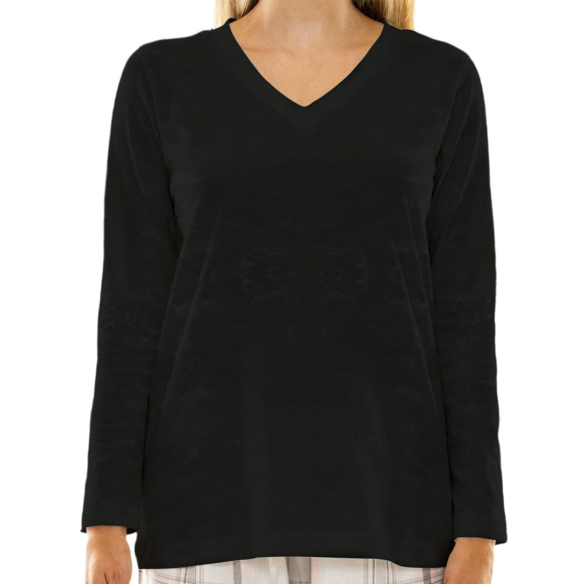 Women's Loose V-Neck T-Shirt With Long Sleeve