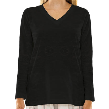 Women's Loose V-Neck T-Shirt With Long Sleeve