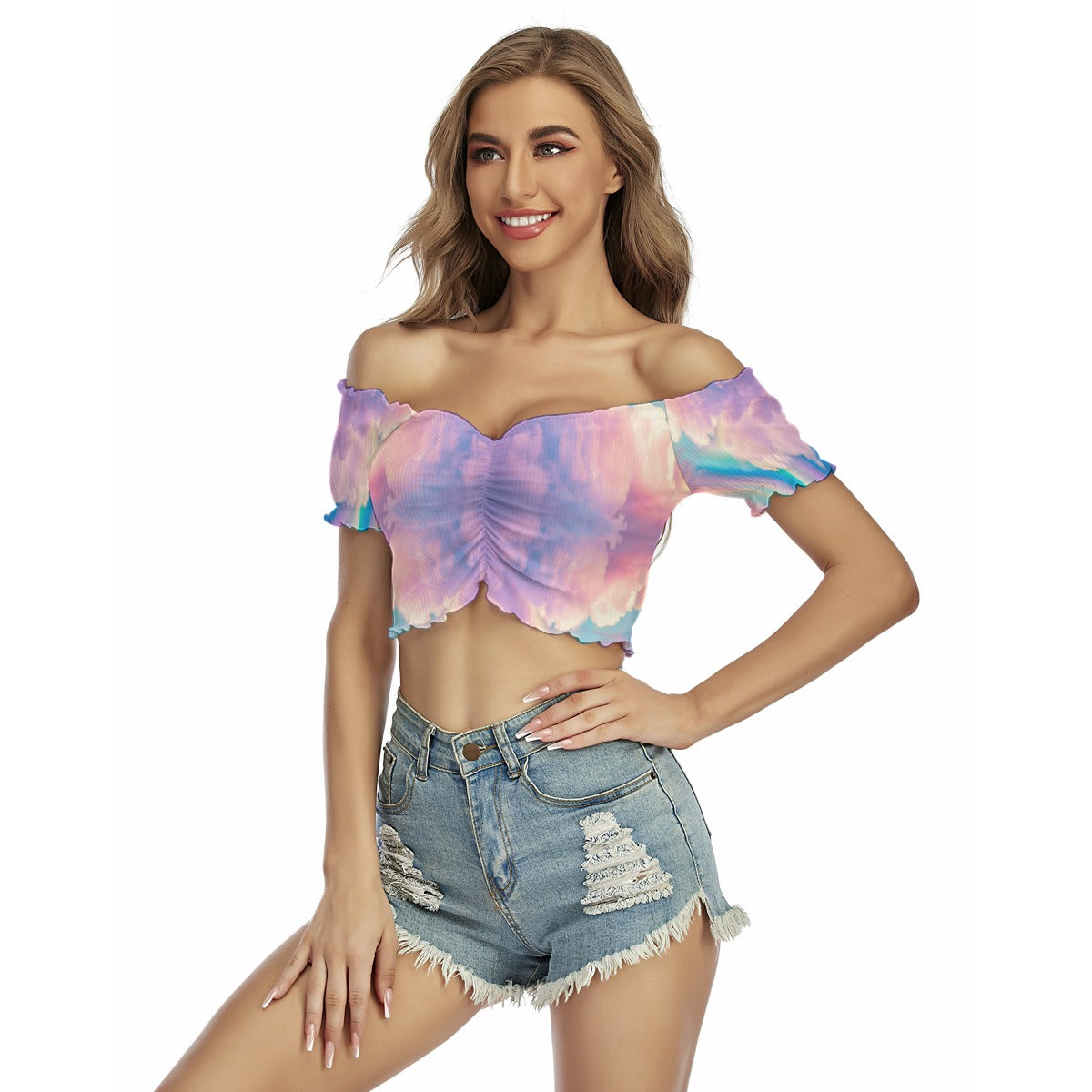 Women's One-shoulder Off-the-navel Short Sleeve T-shirt