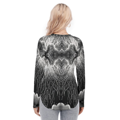 Women's Raglan Sleeves U-Shaped Hem Long Sleeves Blouse