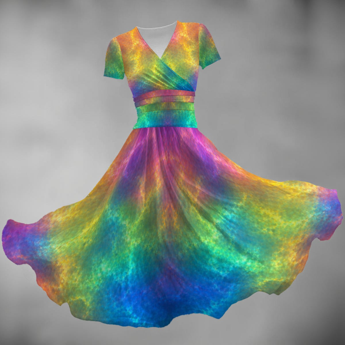 All-over Print Women's Short Sleeve V Neck Midi Dress