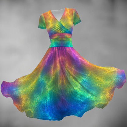 All-over Print Women's Short Sleeve V Neck Midi Dress