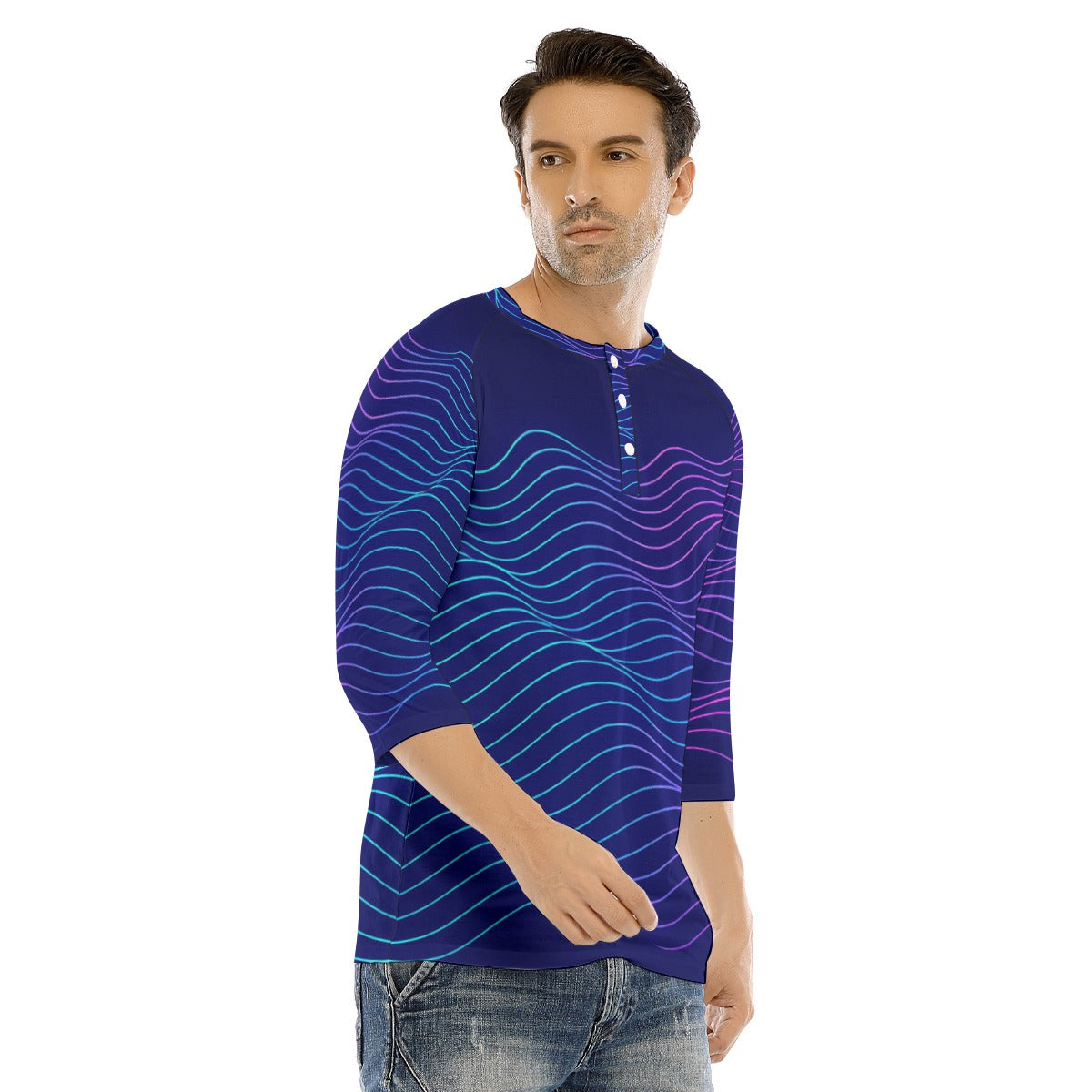 Men's Bracelet Sleeve T-shirt With Button Closure - view 2