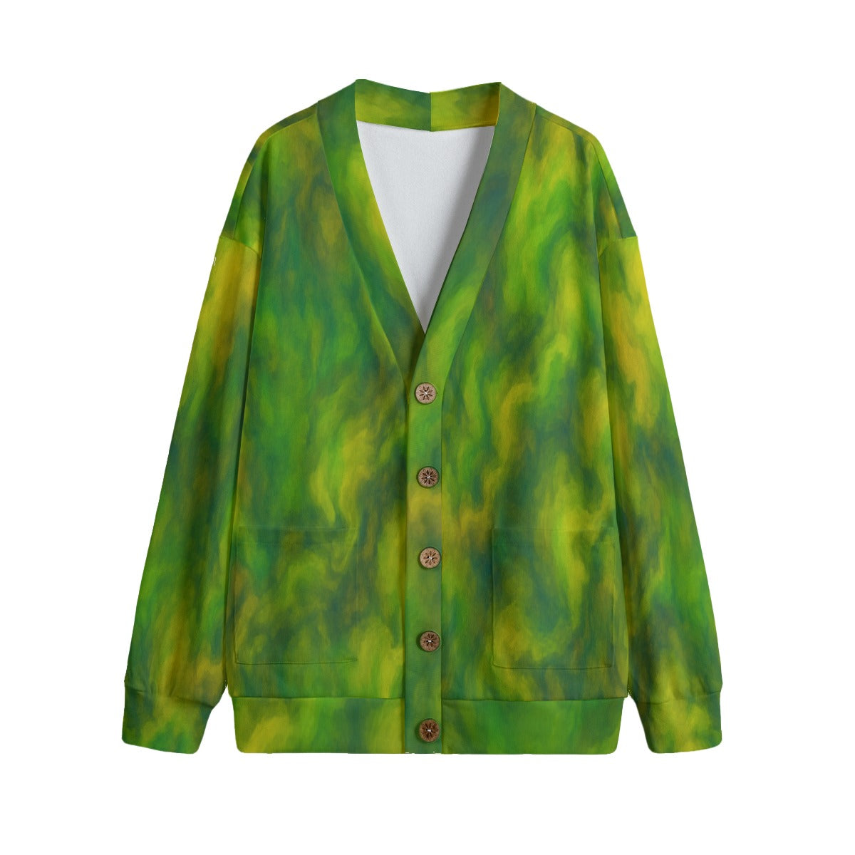 Unisex V-neck Knitted Fleece Cardigan With Button Closure