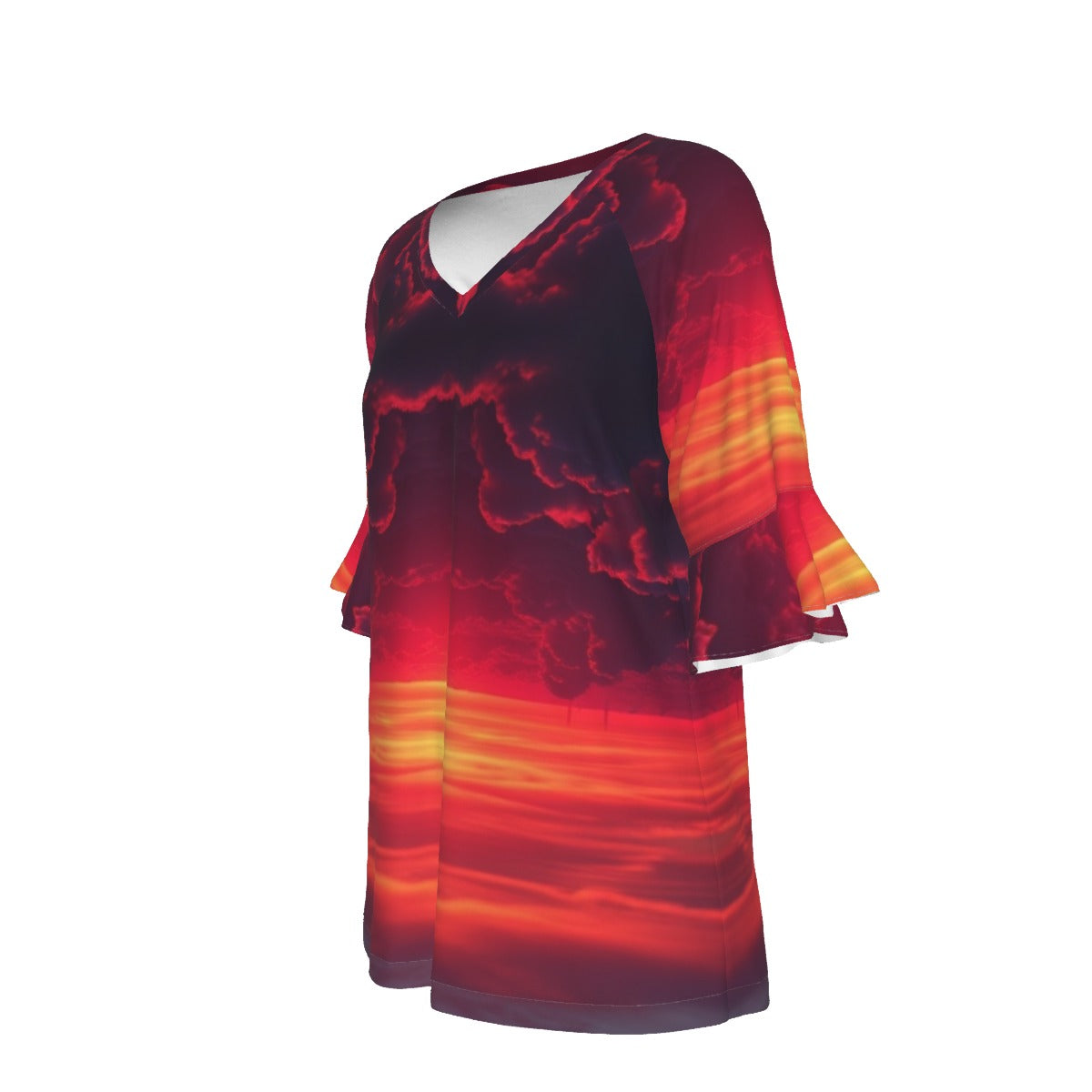 V-neck Women's T-shirt With Bell Sleeve