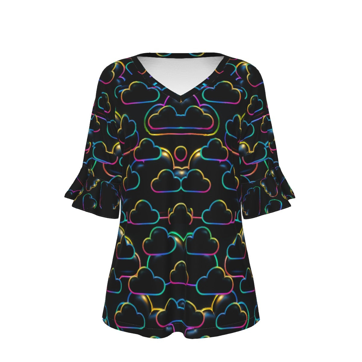 V-neck Women's T-shirt With Bell Sleeve