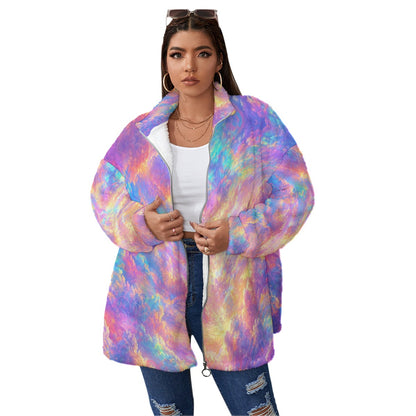 Unisex Borg Fleece Stand-up Collar Coat With Zipper Closure(Plus Size)
