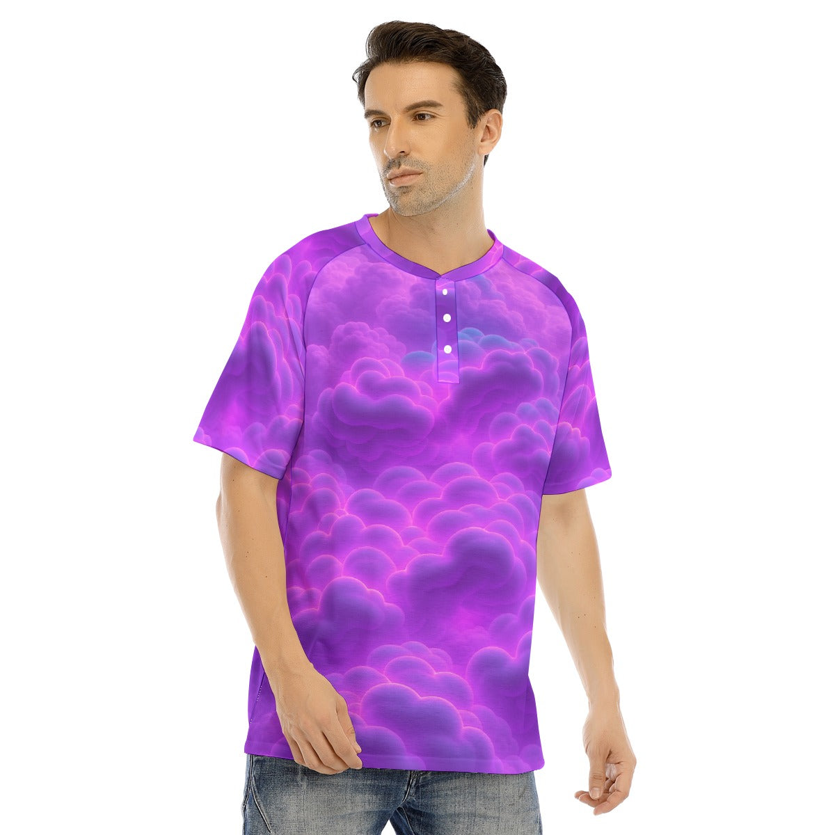 Men's Raglan Sleeve T-shirt With Button Closure